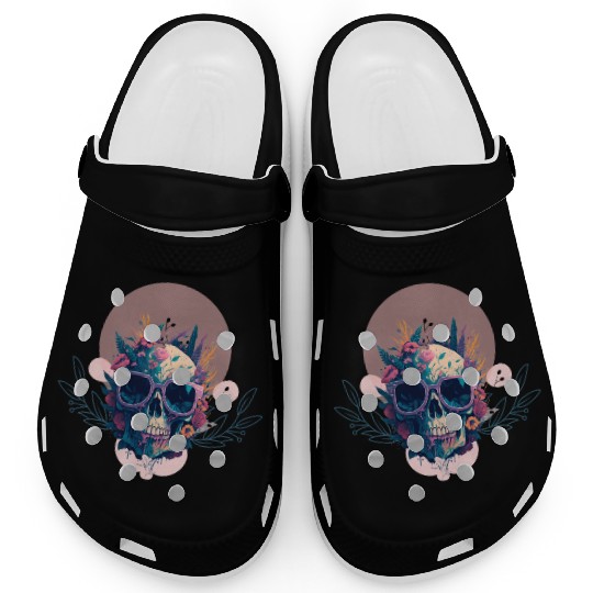 Dead Skull with Gothic floral rose flower gift Clogs