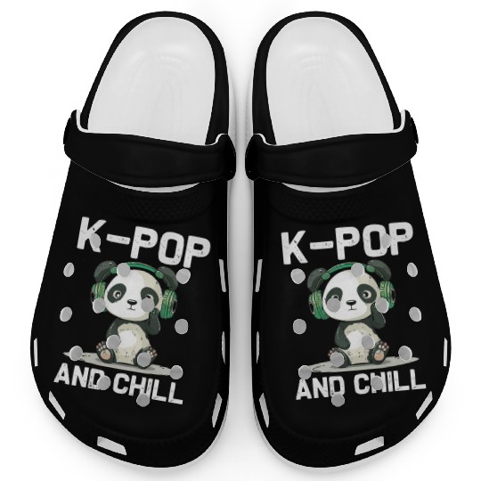 Kpop And Chill Panda Headphones Korean Music Lover Clogs