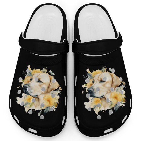 Yellow Lab Dog Watercolor Floral Clogs