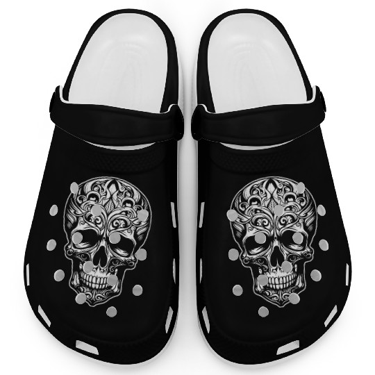 Skull Dia de los Muertos Halloween Tattoo Rose Clogs