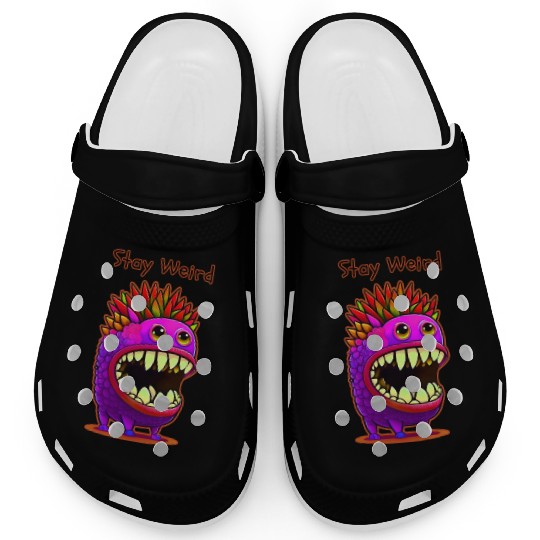 Stay Weird Monster Doodle Violet Clogs