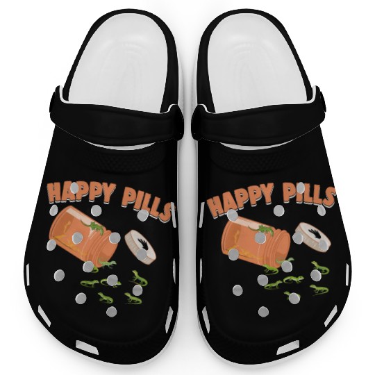 Happy Pills Green Anole Funny Lizard Lovers Humor Clogs