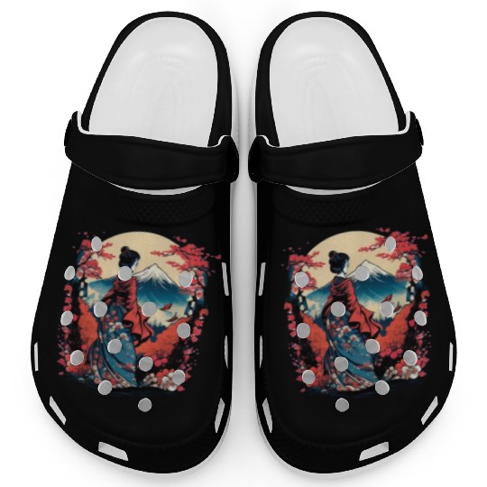 Mount Fuji Fujisan Fujiyama Floral Geisha Clogs