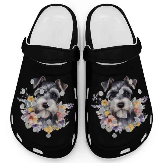 Schnauzer Dog Watercolor Floral Clogs