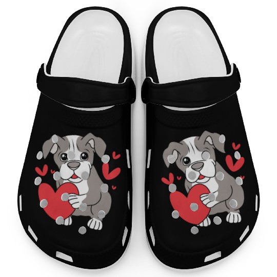 Cute Heart Puppy Boston Terrier Dog Clogs