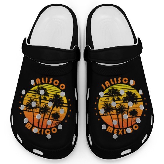 Retro Jalisco Mexico Souvenir Vintage Palm Tree Clogs