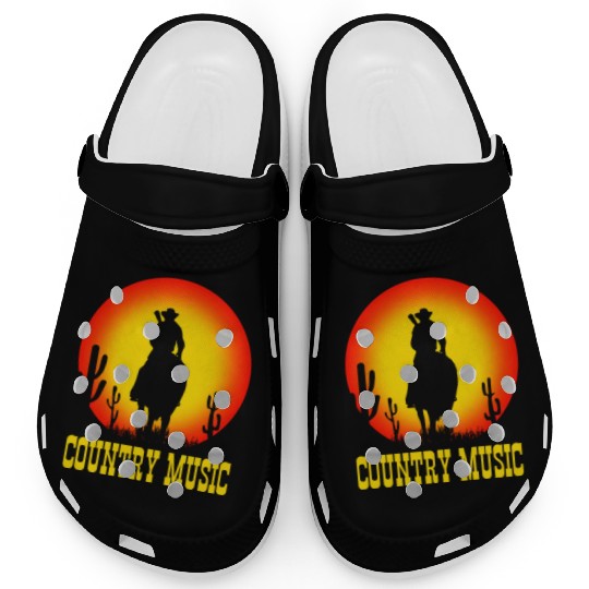 country music cowboy on horse with guitar - sunset Clogs