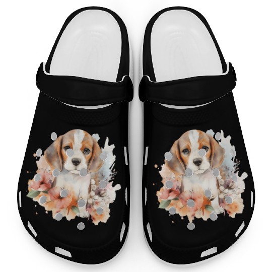 Beagle Puppy Dog Watercolor Floral Clogs