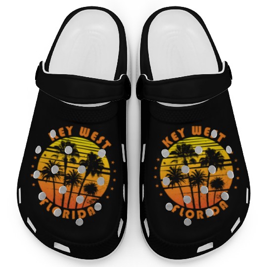 Retro Key West Florida Souvenir Vintage Palm Tree Clogs