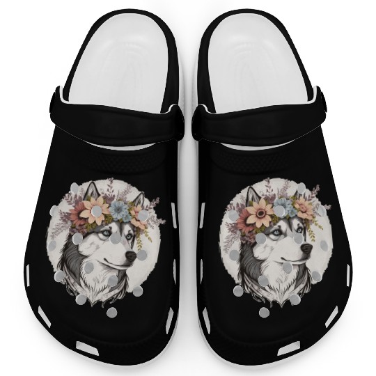 Cute Siberian Husky Flower Crown Pet Dog Breed Flo Clogs