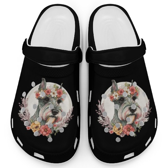 Cute Mini Schnauzer Flower Crown Pet Dog Breed Flo Clogs