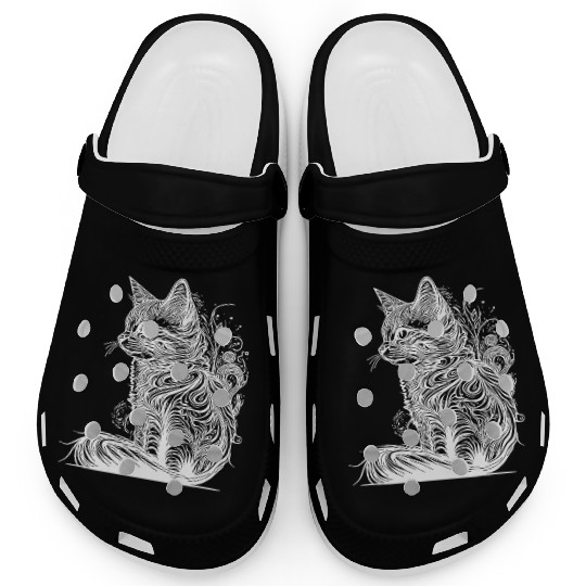 Tattoo Lines Cat In Wild Nature Style Clogs