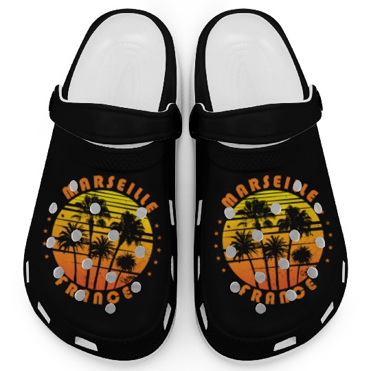 Retro Marseille France Souvenir Vintage Palm Tree Clogs