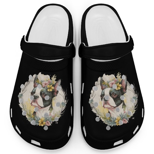 Cute Boston Terrier Flower Crown Pet Dog Breed Flo Clogs