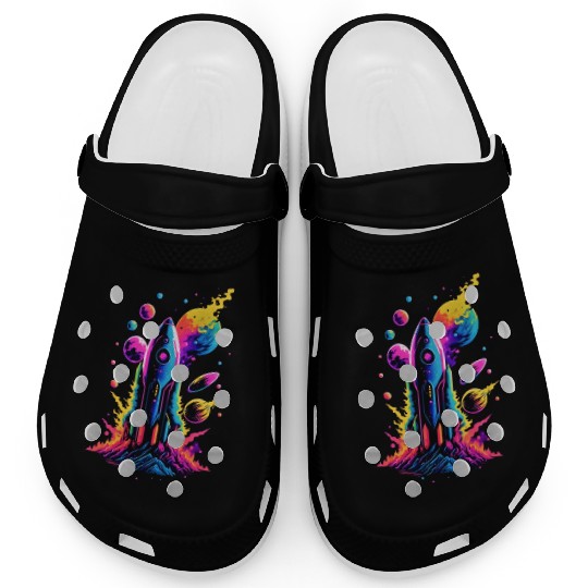 watercolor neon rocket Clogs