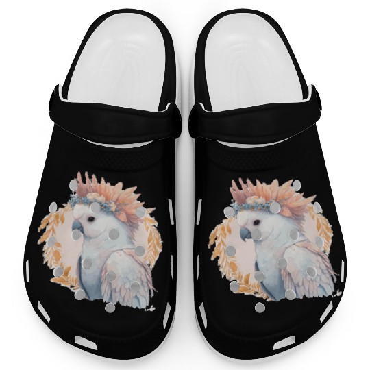 Cute Watercolor Cockatoo Parrot Bird Flower Crown Clogs