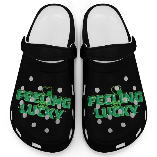 Feeling Lucky Green Bright Bold Typography Clogs