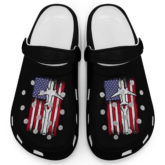 Aircraft Mechanic Aviation Usa Flag Clogs