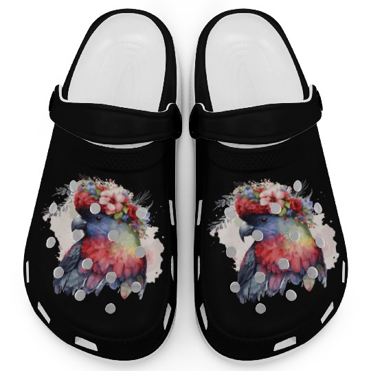 Watercolor Lorykeet Parrot Red Lory Bird Flower Cr Clogs