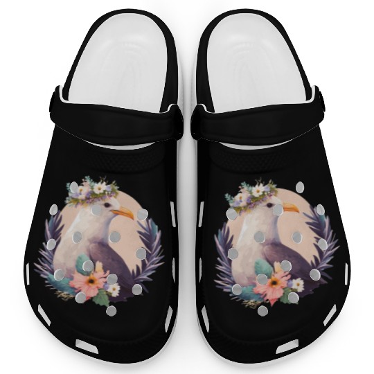 Cute Seagull Bird Flower Crown Floral Birds Clogs