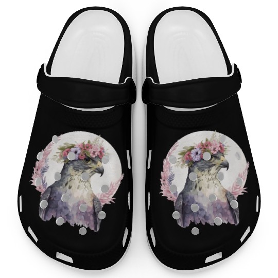 Falcon Birds Of Prey Flower Crown Floral Bird Watc Clogs