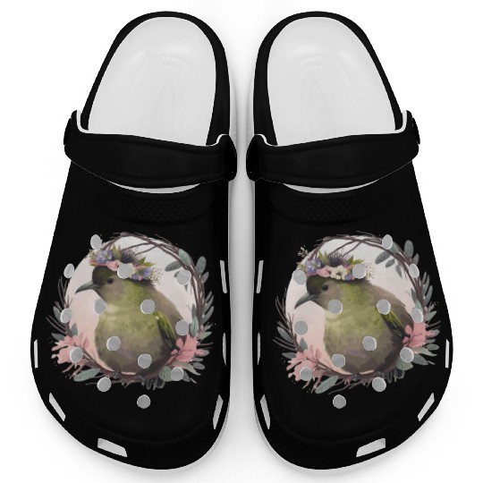 Tropical Kiwi Bird Flower Crown Floral Exotic Bird Clogs