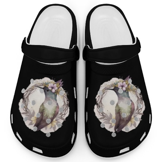 Watercolor Hummingbird Flower Crown Floral Birds Clogs