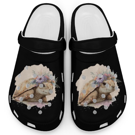 Cute Watercolor Tortoise Turtle Flower Crown Anima Clogs