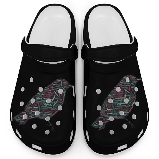 Bird Graphic Clogs with Words Pattern design.