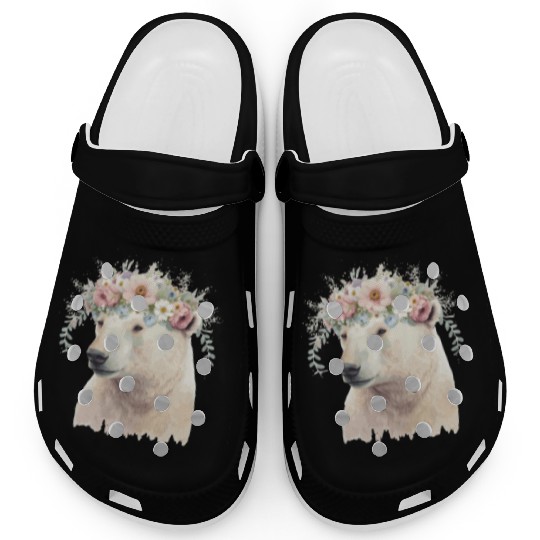 Watercolor Polar Bear Flower Crown Boho Aesthetic Clogs