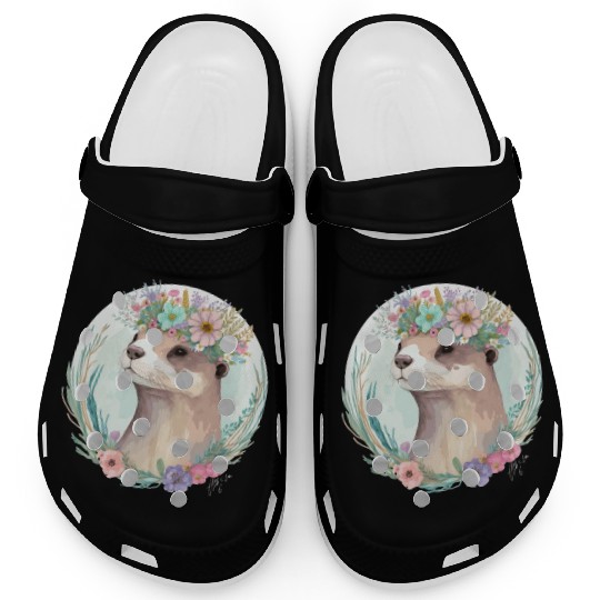 Cute Otter Flower Crown Floral Animal Lovers Clogs