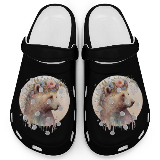 Brown Bear Watercolor Grizzly Bear Flower Crown Wi Clogs
