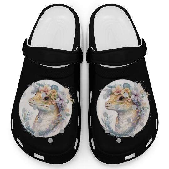 Watercolor Gecko Reptile Flower Crown Floral Amphi Clogs