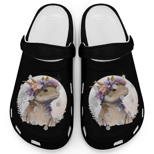 Watercolor Lizard Flower Crown Floral Reptile Love Clogs