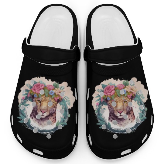 Jaguar Flower Crown Floral Watercolor Clogs