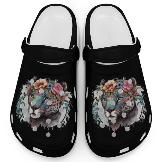 Cute Jaguar Flower Crown Africa Safari Animal Love Clogs