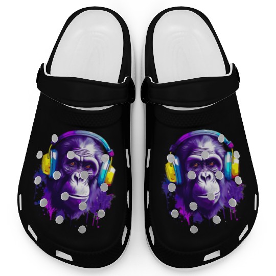 Gorilla with Headphones Music Monkey Clogs
