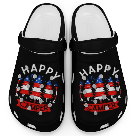 Happy Camper US Flag Patriotic 4th Of July Clogs