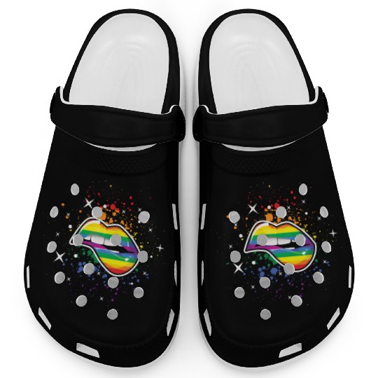 Bite Lips Gay LGBTQ Rainbow LGBT Pride Month Clogs