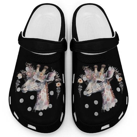 Watercolor Giraffe Flower Crown Exotic Animal Flor Clogs