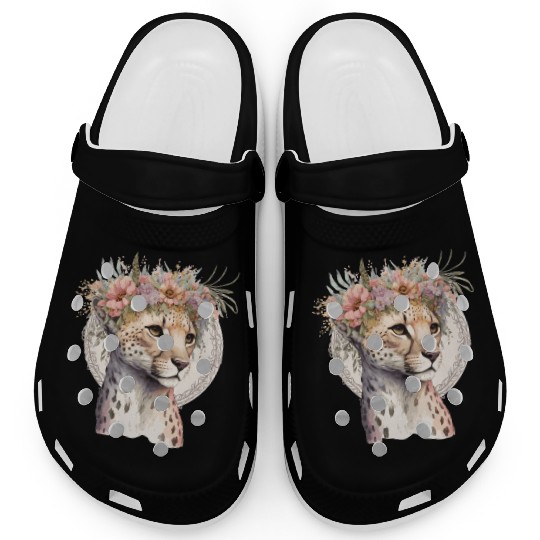Cute Cheetah Flower Crown Boho Aesthetic Clogs