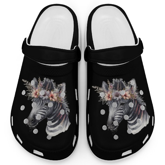 Watercolor Zebra Flower Crown Africa Safari Boho A Clogs