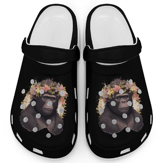 Watercolor Gorilla Flower Crown Africa Safari Anim Clogs