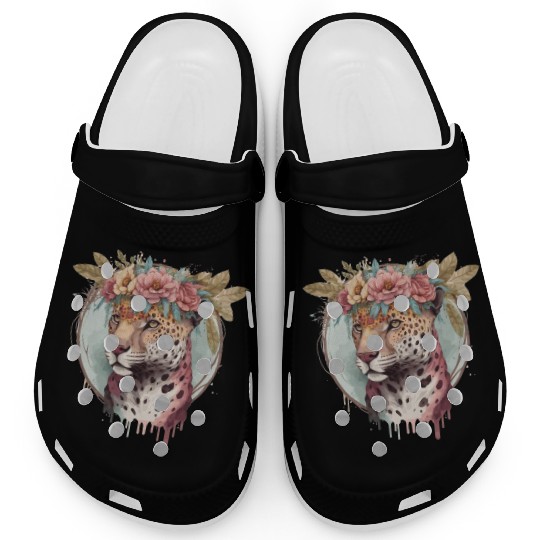 Flower Crown Jaguar Floral Animal Lovers Clogs