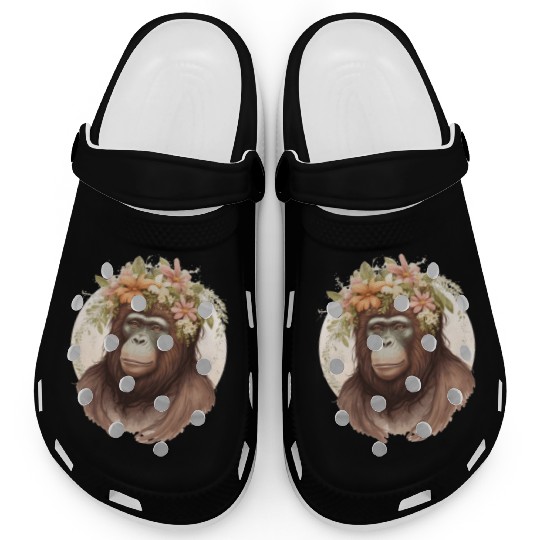 Cute Watercolor Orangutan Flower Crown Floral Clogs