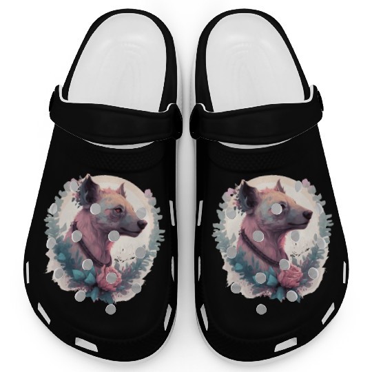 Watercolor Hyena Flower Crown Africa Safari Animal Clogs