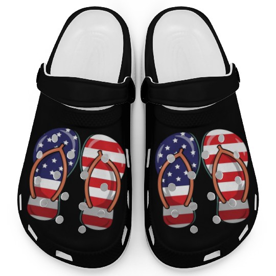 American flag on flip flop sandals Clogs