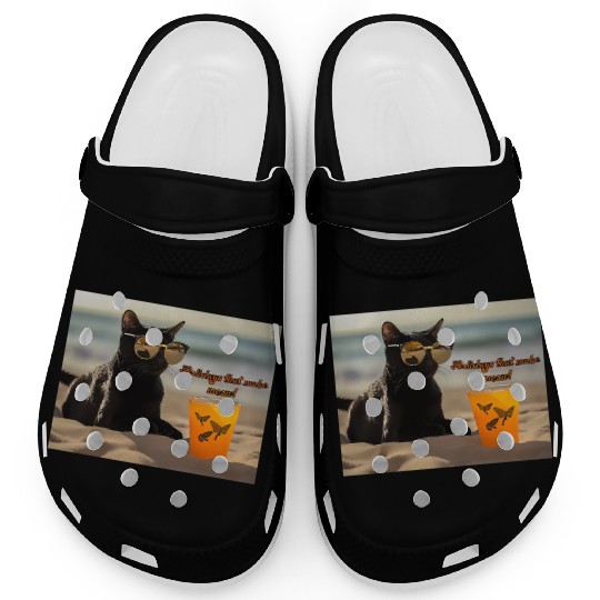 beach, kitten and drink. Holidays that make meow Clogs