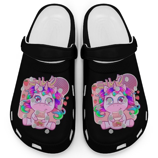 Funny Kawaii Unicorn Strawberry Milk Shake Clogs