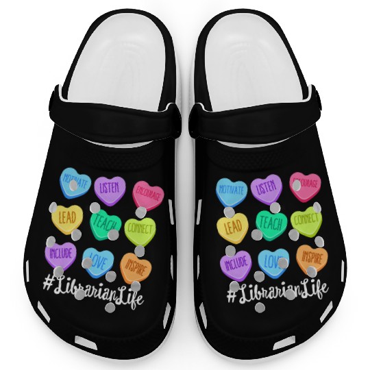 Librarian Life Teacher Valentines Day Pastel Candy Clogs